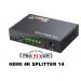 HDMI 4K SPLITTER 14 της Pro.fi.con άριστης ποιότητας διανομέας 4 output Ultra HD V1.4  επαγγελματικού επιπέδου τεσσάρων εξόδων